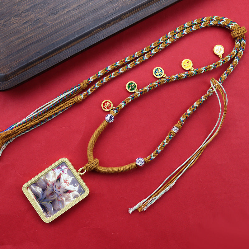 Tibetan Hand Painted Golden Outline Eight Patron Saints Double-sided Necklaces