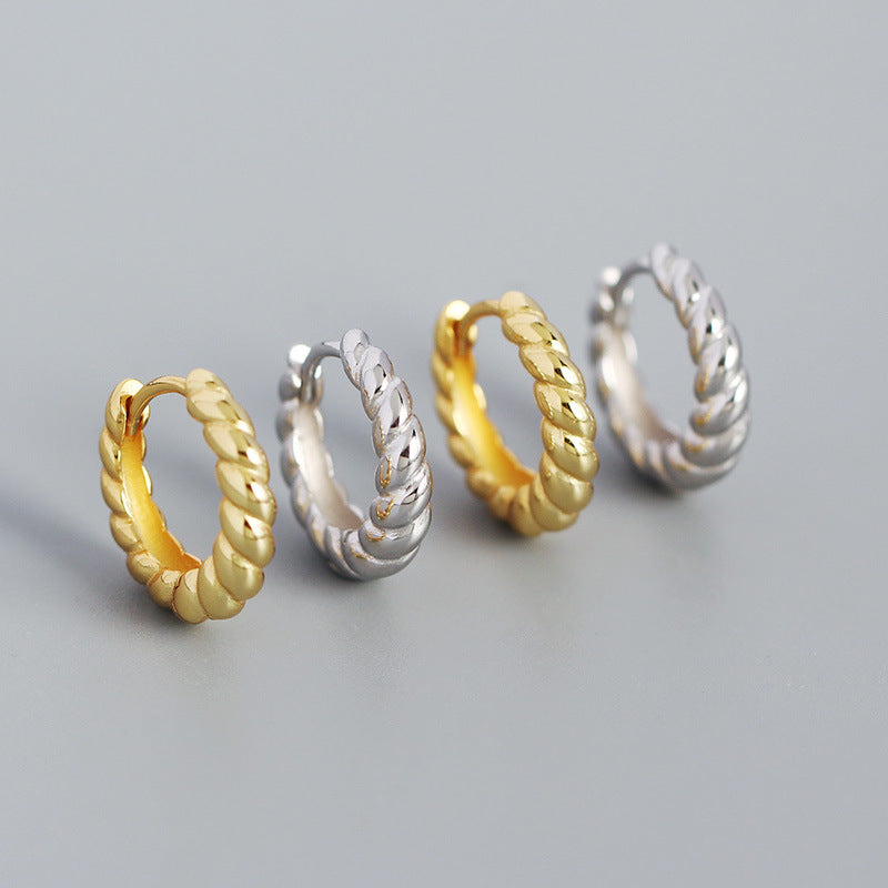 Metallic Textured Twist Twisted Thread Ear Earrings