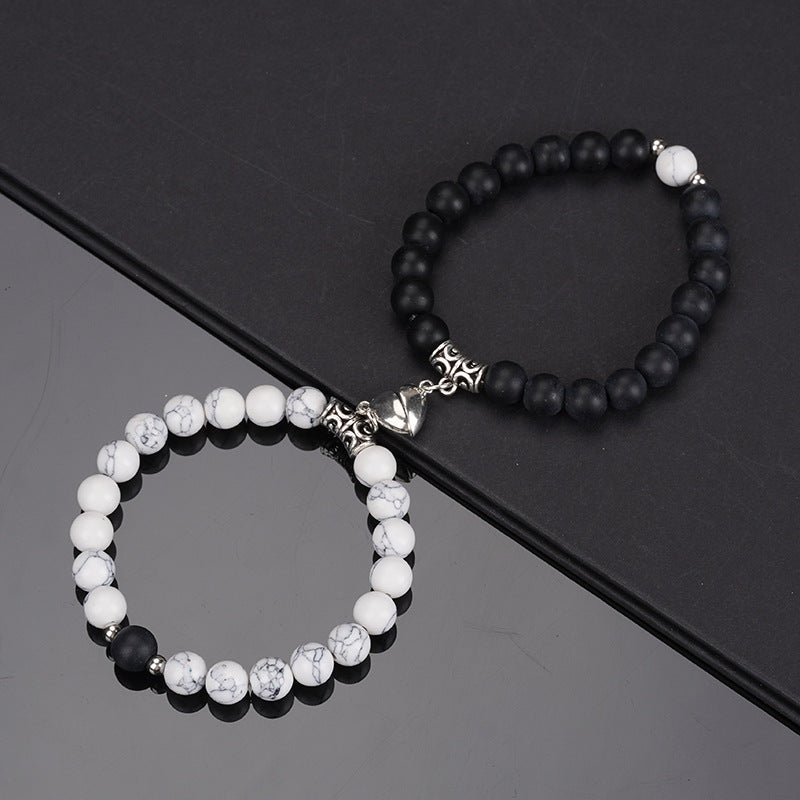 White Turquoise Couple Love Magnet Suction Agate Bracelets