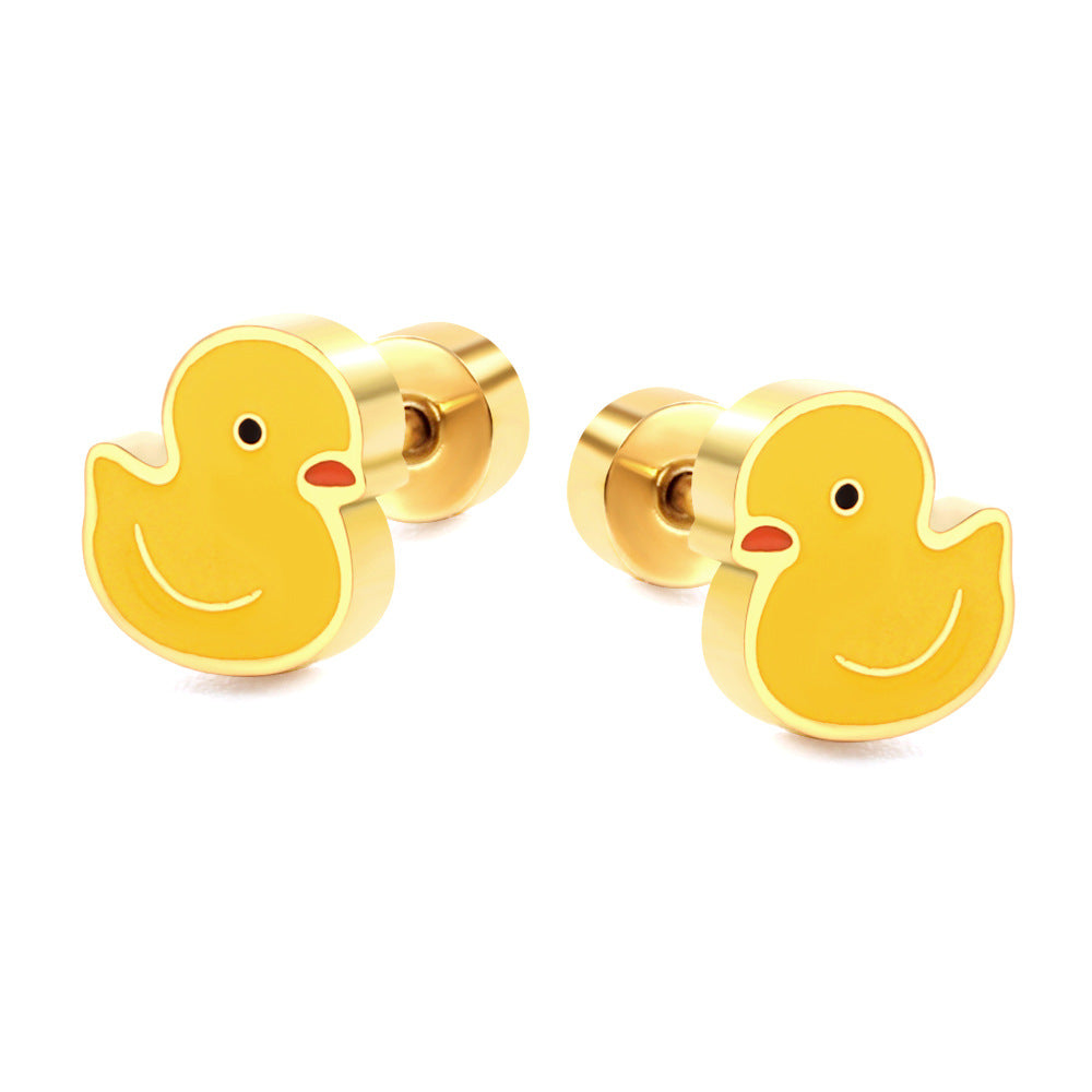 Colorful Yellow Duck Creative Personality Electroplated Earrings