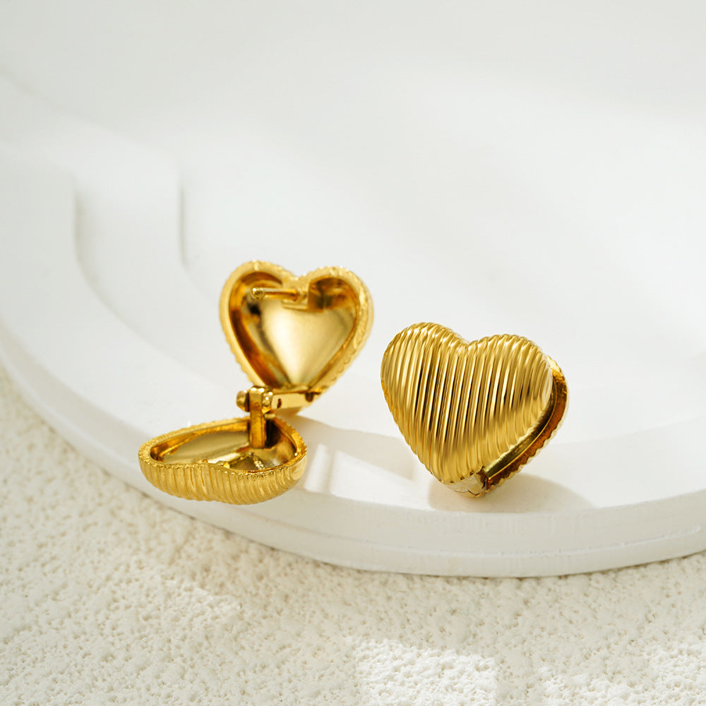 Stainless Steel Gold Shell-shaped Love Heart Earrings