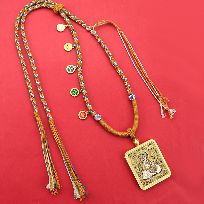 Tibetan Hand Painted Golden Outline Eight Patron Saints Double-sided Necklaces