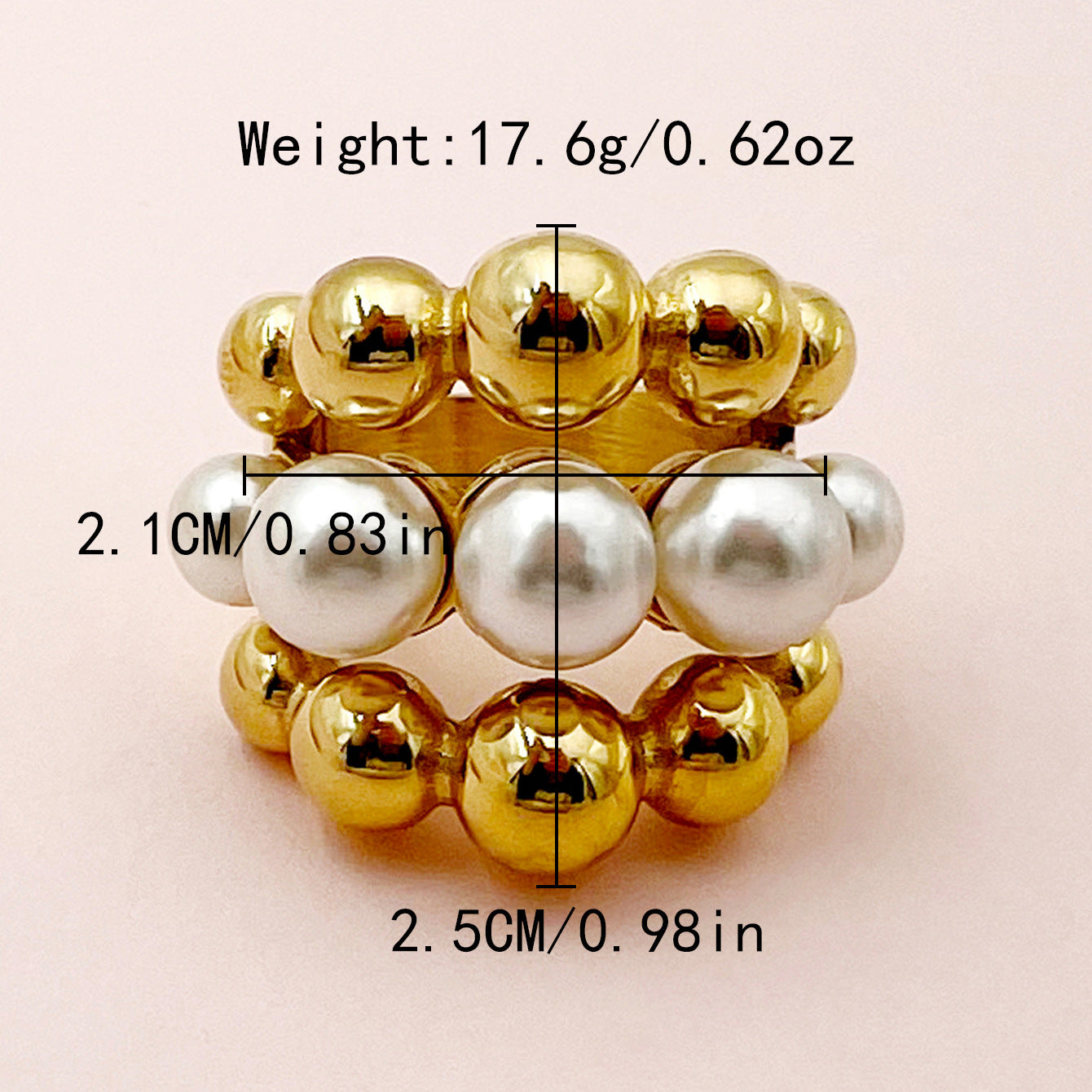 Fashion Natural Pearl Golden Balls Trendy Stainless Rings