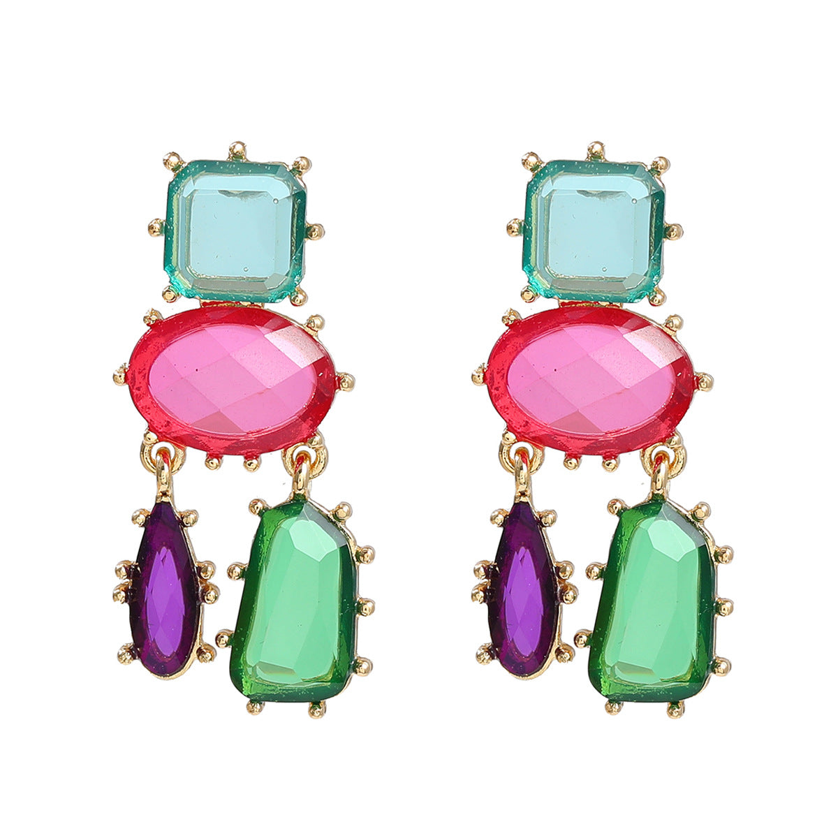 Women's Crystals Exaggerated Geometric Color Matching Bohemian Earrings