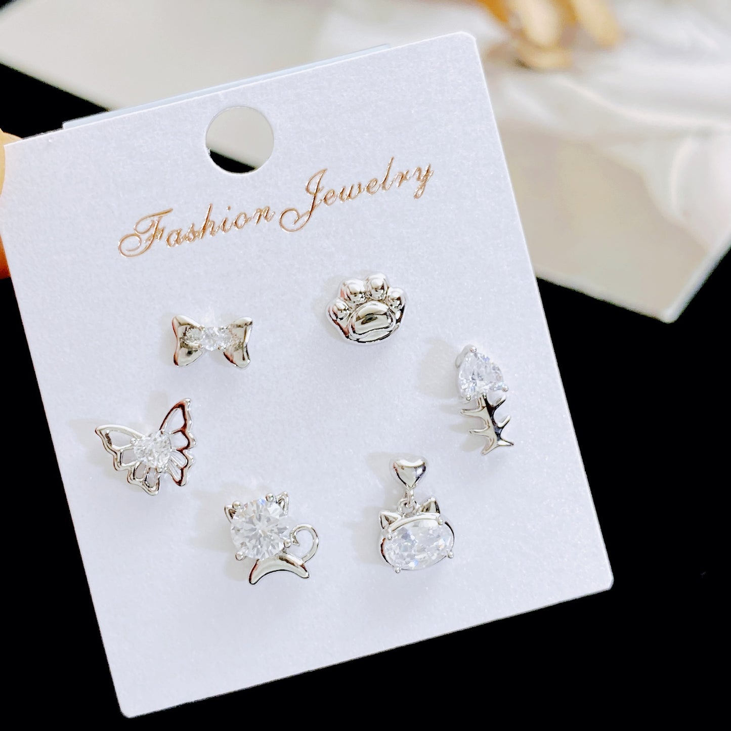 Women's Rhinestone Pearl Three Pairs Storage Ear Earrings