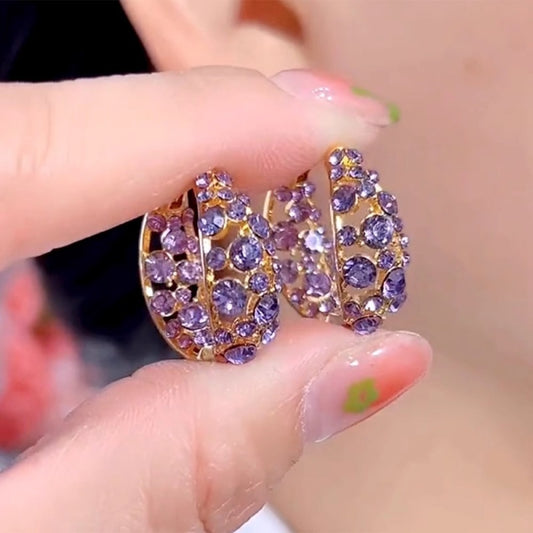 Trendy Elegant Purple Full Diamond Design Exquisite Versatile Earrings