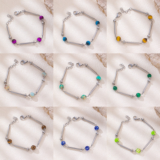 Wind Design Stainless Steel Nail With Natural Bracelet