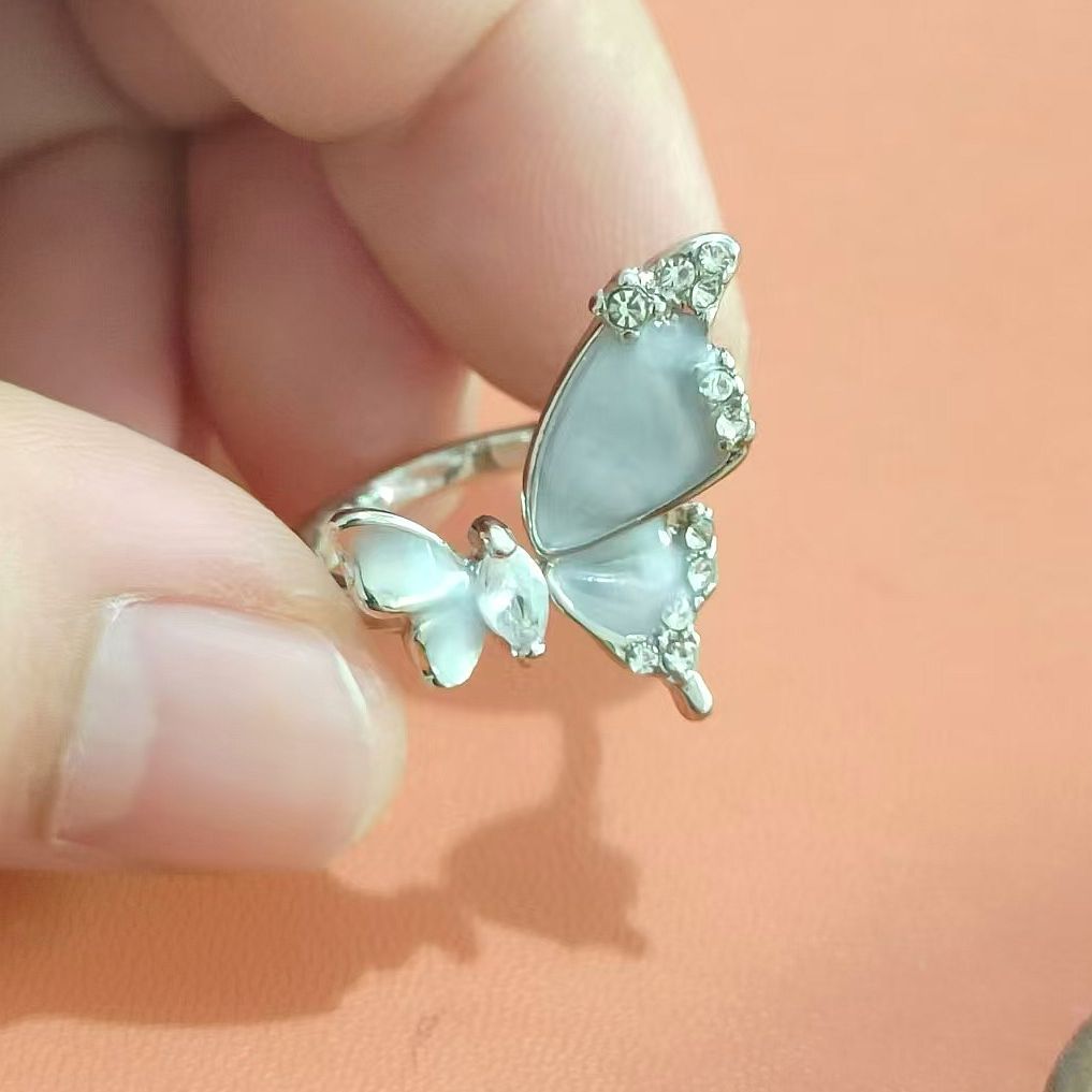 Luxury Sweet Cool Butterfly Drip Glazed Open Female Rings