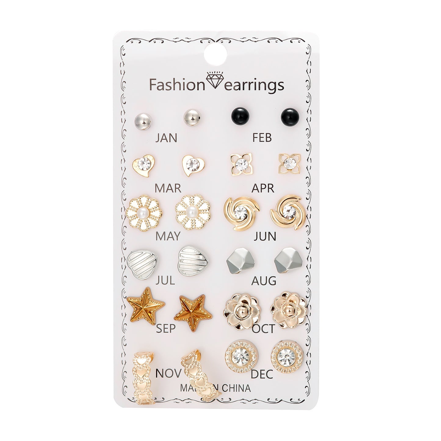 Flower Combination Card Suit Personality Multiple Earrings