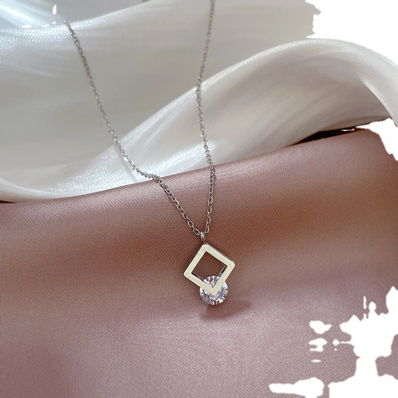 Titanium Steel Square Zircon Minimalist Furnace Necklaces