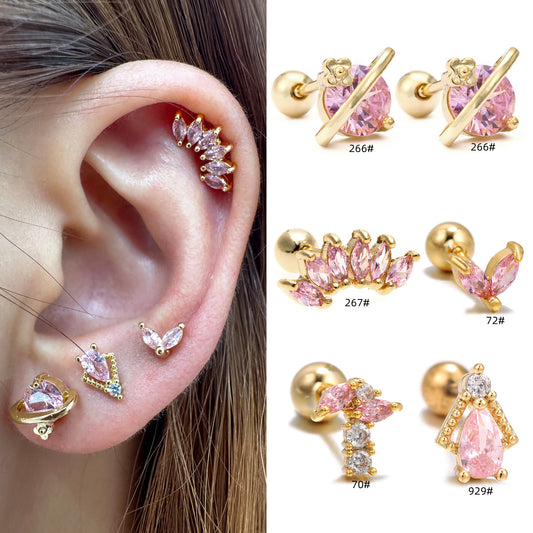 Personality Ear Bone Geometric Micro Inlaid Zircon Stainless Stud Earrings