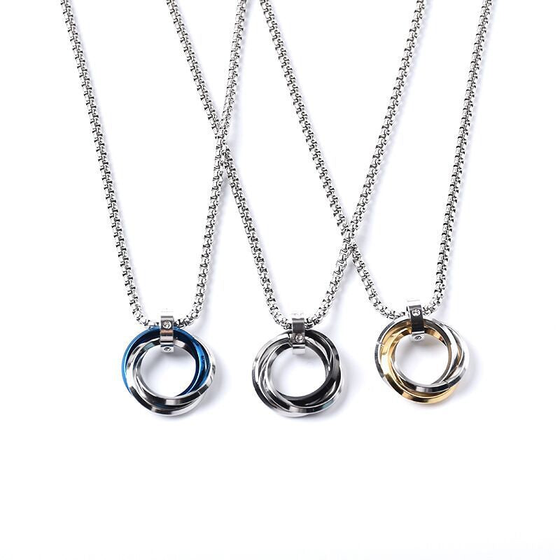 Men's Hipster Three-ring Titanium Steel Live Broadcast Necklaces