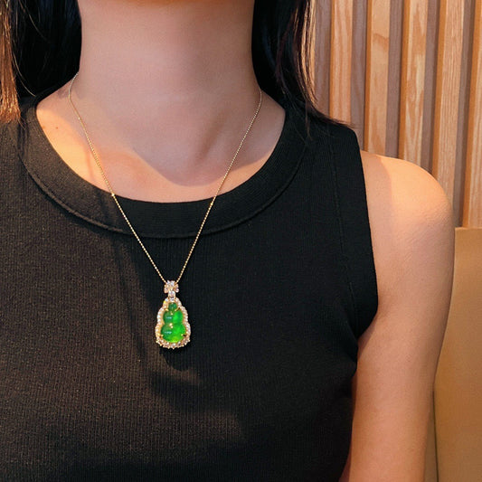 Women's Chalcedony Color Gourd Lucky Bag Zircon Necklaces