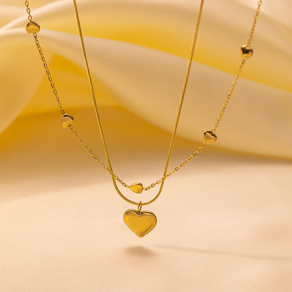 Women's Heart-shaped Stainless Steel For High-grade Golden Peach Heart Necklaces