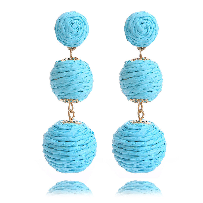 Handmade Raffia Vine Bal Summer Beach Long Vacation Earrings