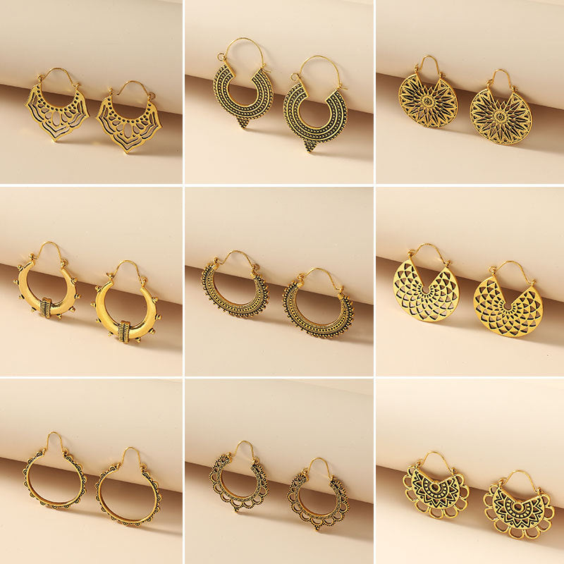 Carved Female Temperament Alloy Geometric Ear Clip Earrings