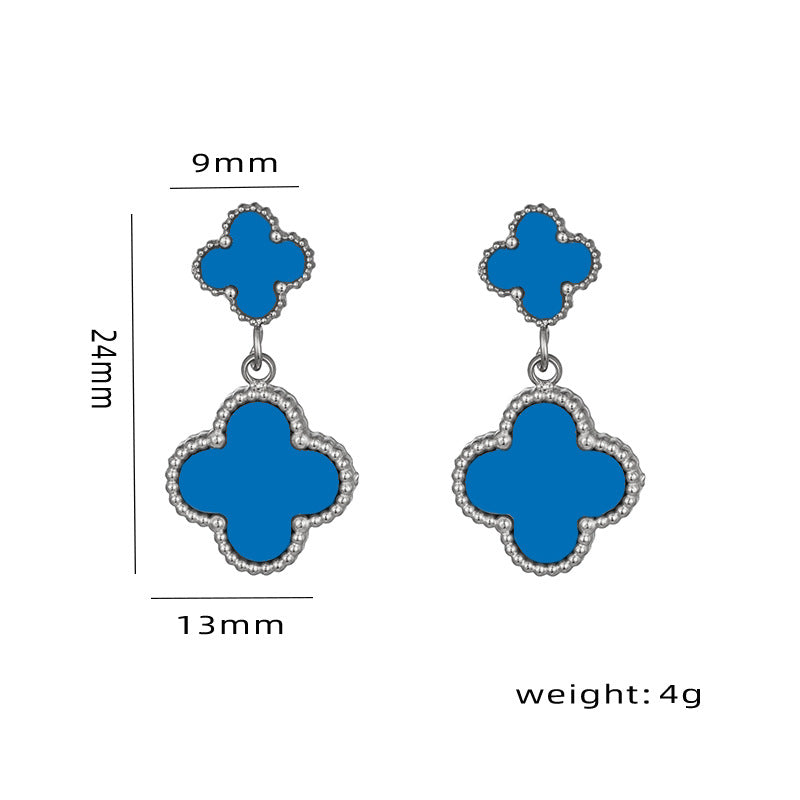 Lucky Four-leaf Clover Tassel Niche Design Earrings