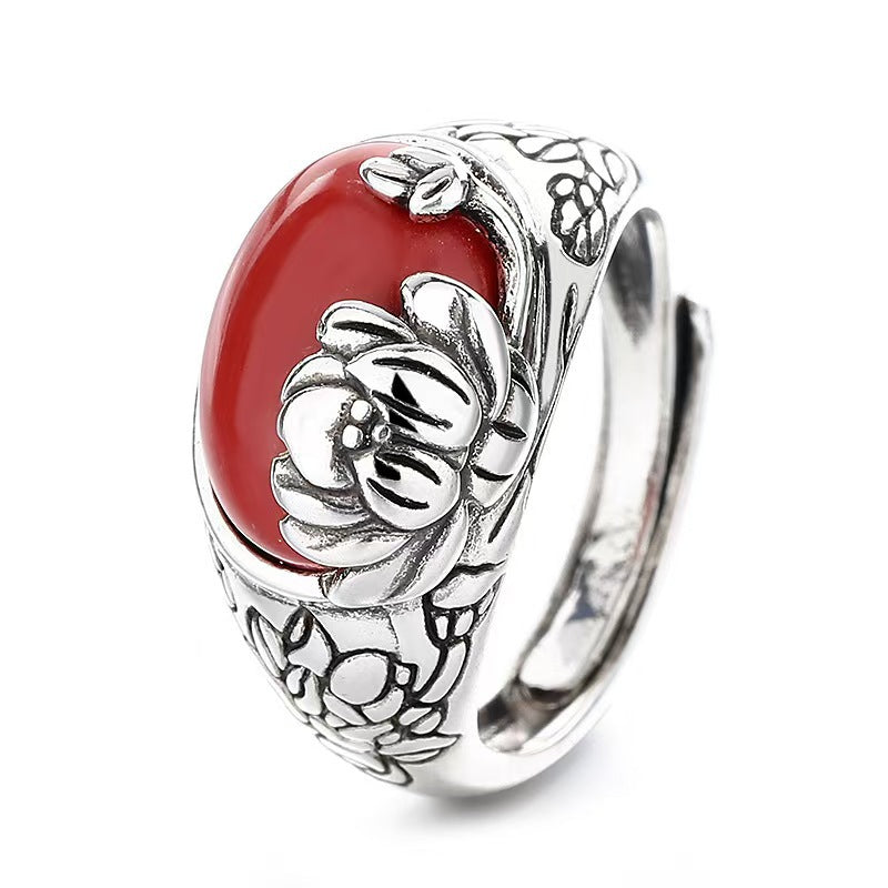 Ethnic Style Design Retro Distressed Lotus Index Finger Rings