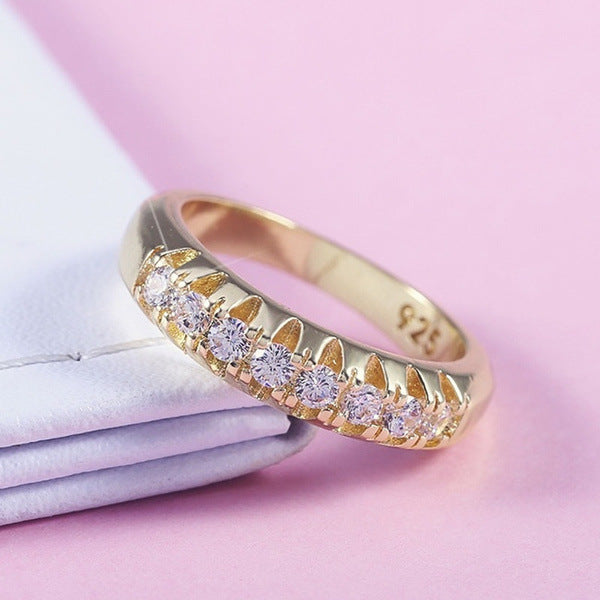 Style Simple Fashion Popular Geometric Single Row Zircon Wide Ring