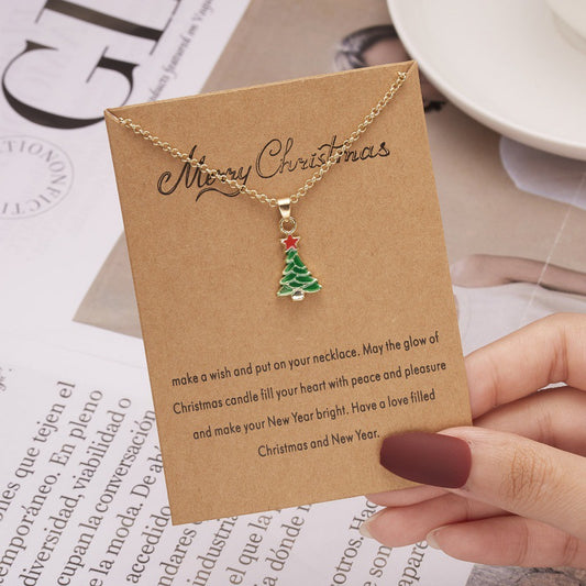 Women's Fashion Christmas Tree Snowman Painting Oil Paper Necklaces