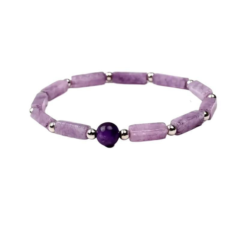 Women's Natural Amethyst Rectangular Bar Beads Simple Bracelets