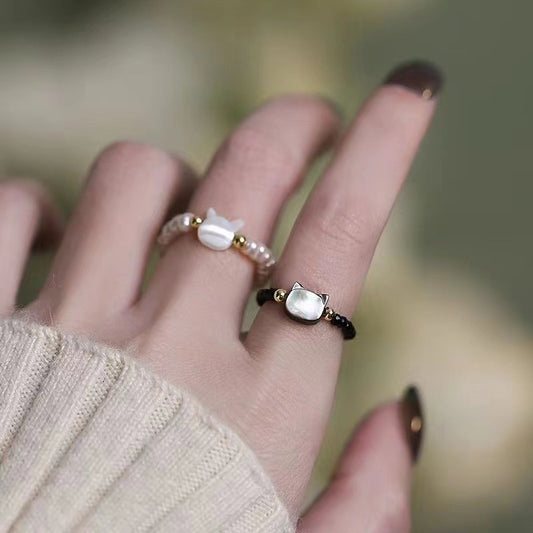 Beaded Black White Crystal Shell Head Rings