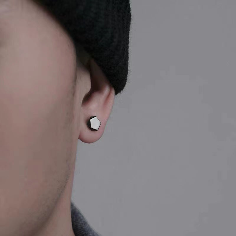 Men's Boys Black Irregular Simple High Sense Trendy Unique Earrings