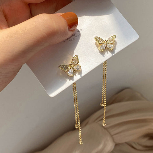 Simple One Style For Diamond Butterfly Fairy Tassel Earrings