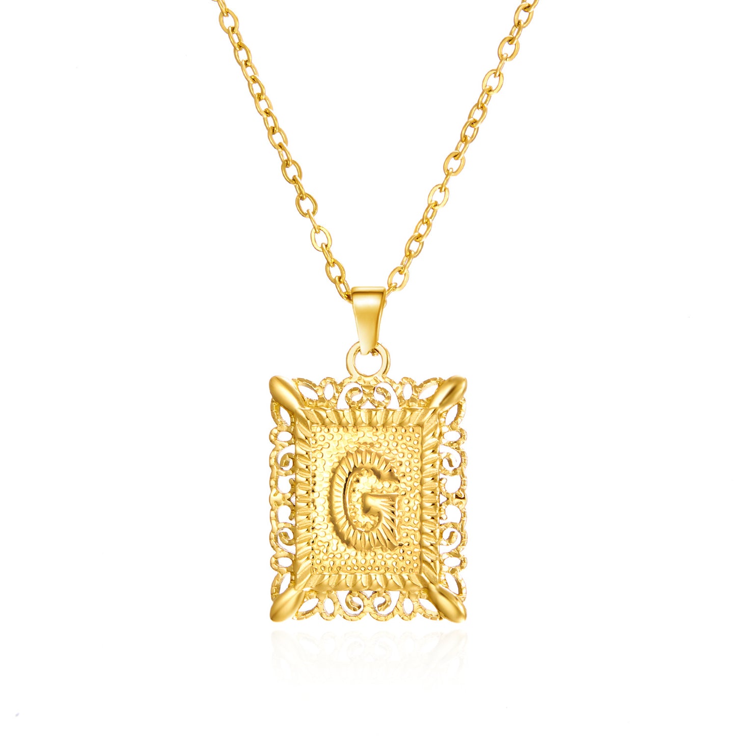 Stainless Steel Letter Hollow Square Titanium Necklaces