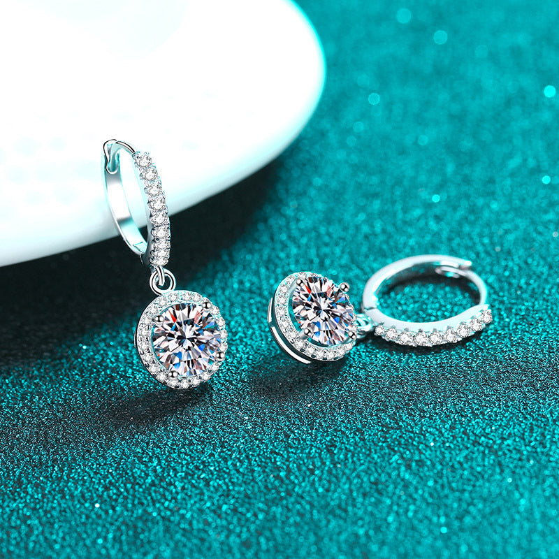 Women's Sterling Sier For Moissanite Round Bag Ear Clip Earrings