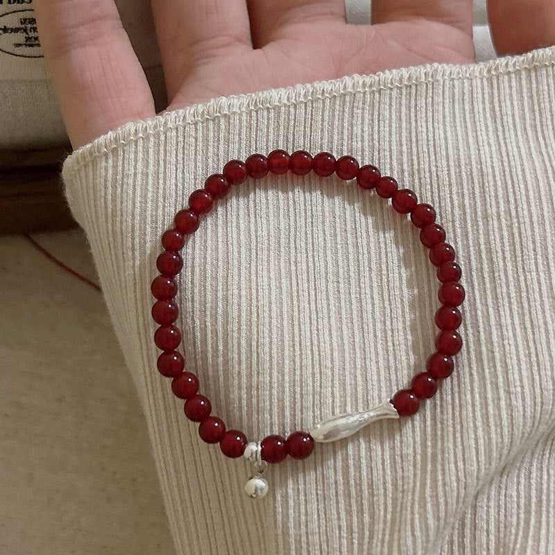 Women's Red Agate Beaded Elastic String Light Bracelets