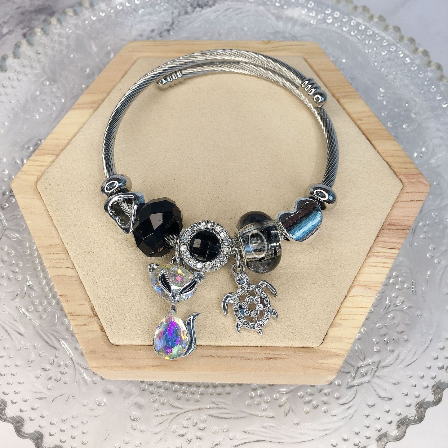 Women's Electroplated Pink Swan Fox Turtle Alloy Bracelets