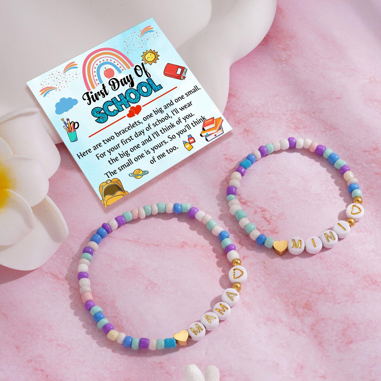 Colorful Bead Mother Daughter Golden Set Love Bracelets