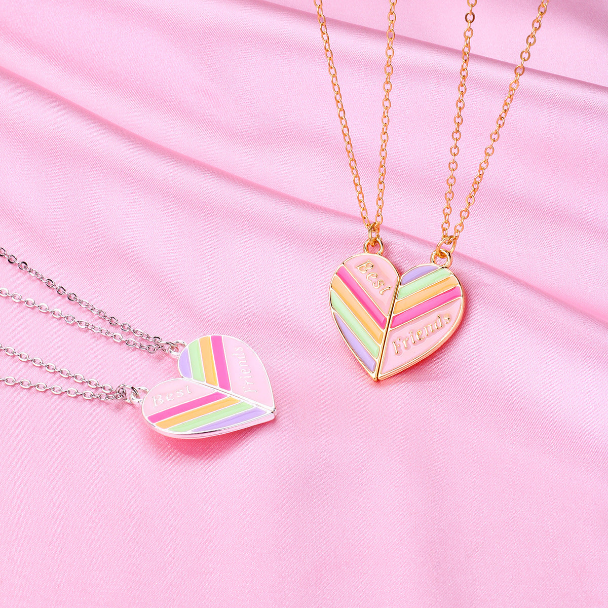 Children's Rainbow Magnetite Heart Alloy Dripping Oil Necklaces