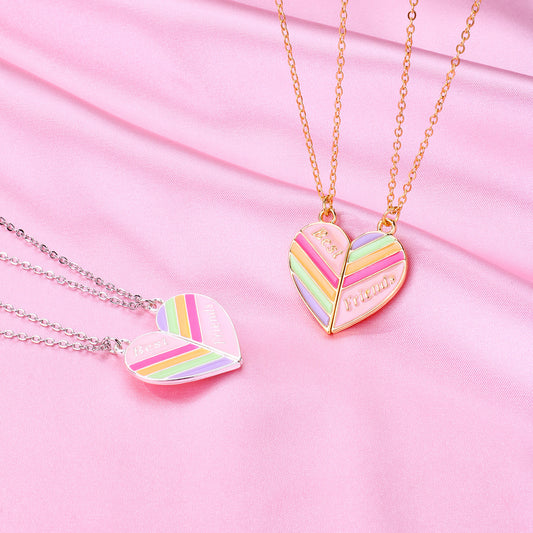 Children's Rainbow Magnetite Heart Alloy Dripping Oil Necklaces