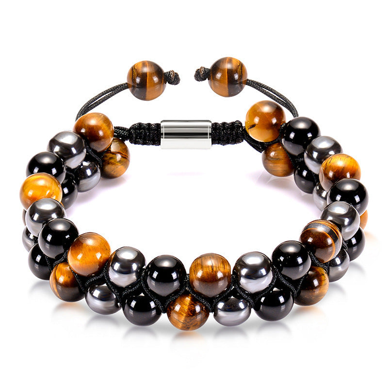 Men's Agate Stone Woven Adjustable Black Magnet Bracelets