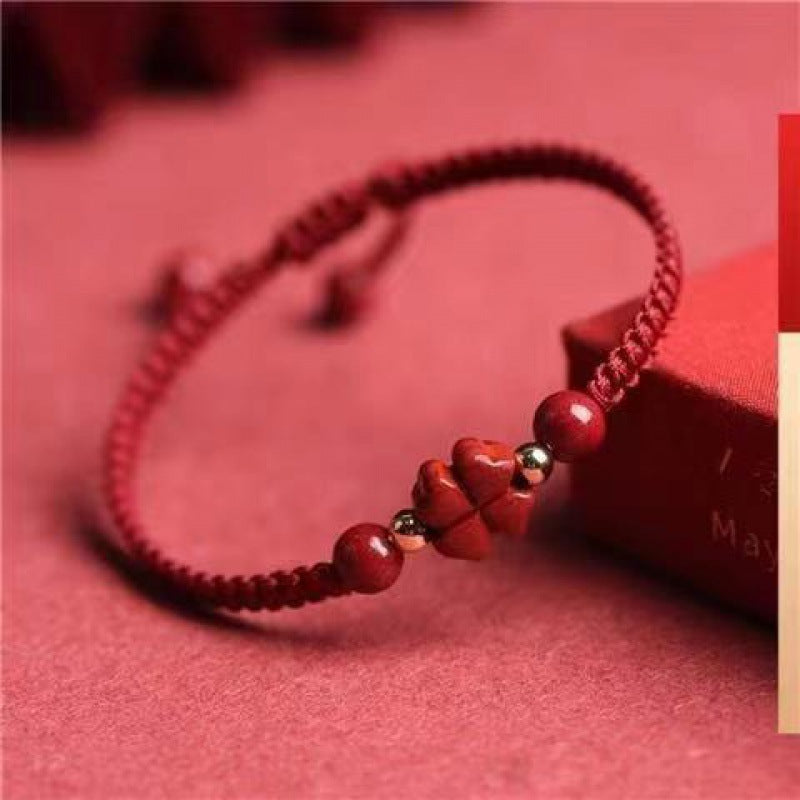 Raw Ore Cinnabar Clover Hand-woven Red Bracelets