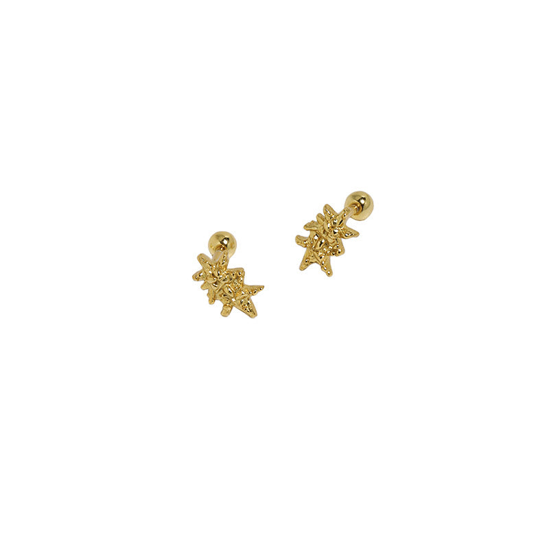 Niche Design Minimalist Starfish Screw Round Beads Tightening Buckle Earrings