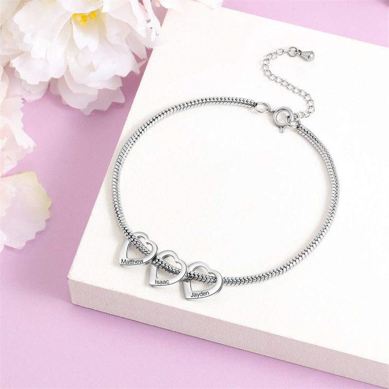 Women's Stainless Steel Heart Shaped Love Name Bracelets