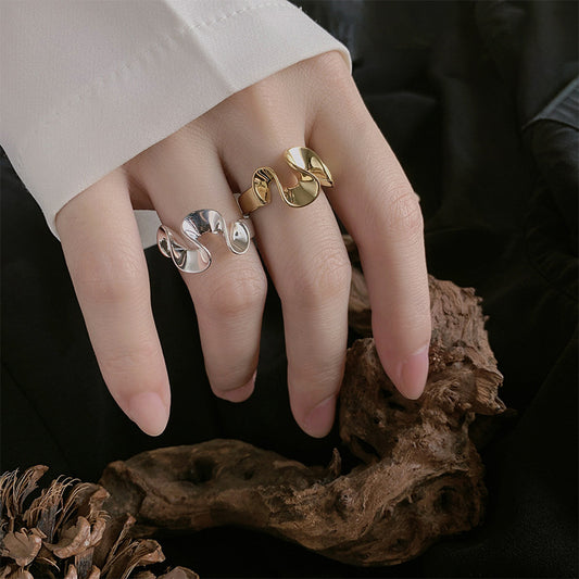 Glossy Wave Flounced Skirt Open Irregular Graceful Rings