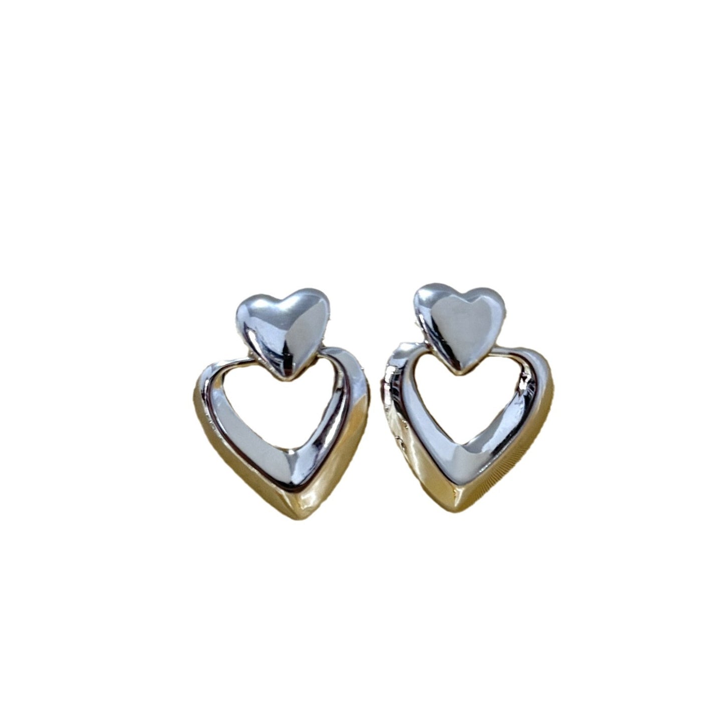 Fashion Metallic Geometric Double Layers Loving Heart Exaggerated Earrings