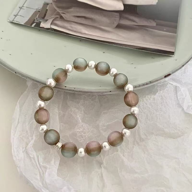 Rose Toffee Handmade Beaded Design Thin Glittering Chinese Single Circle Bracelets
