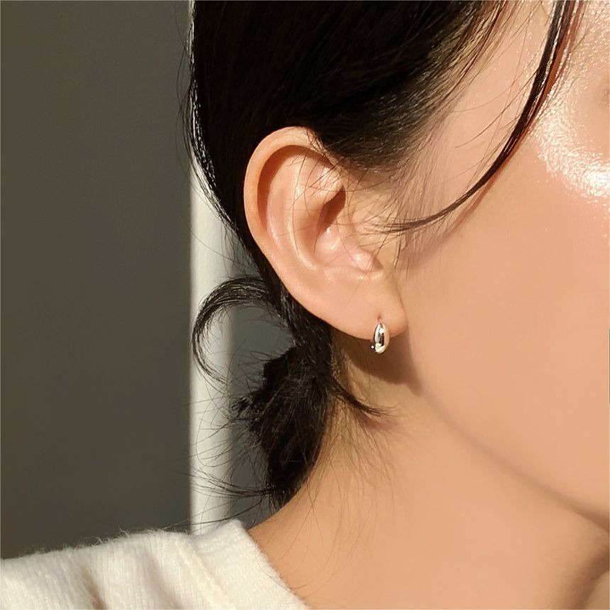 Fan Korean Style Sterling Sier Oval Earrings