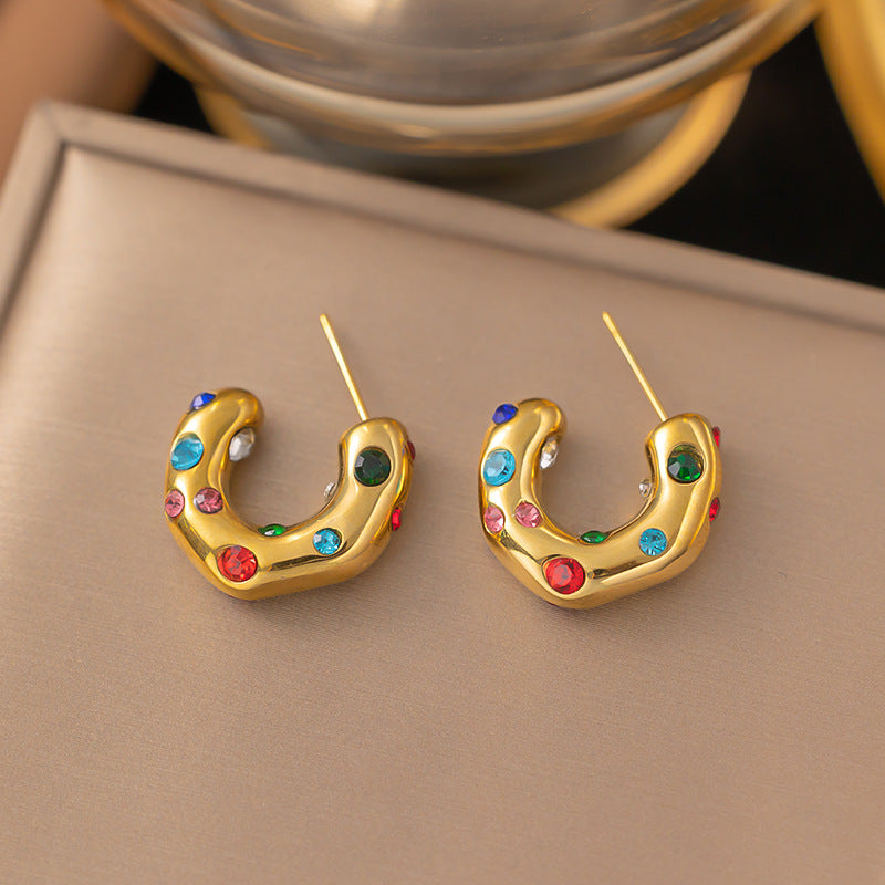 Wind Shaped Hammered Inlaid Zircon Pearl Ear Earrings