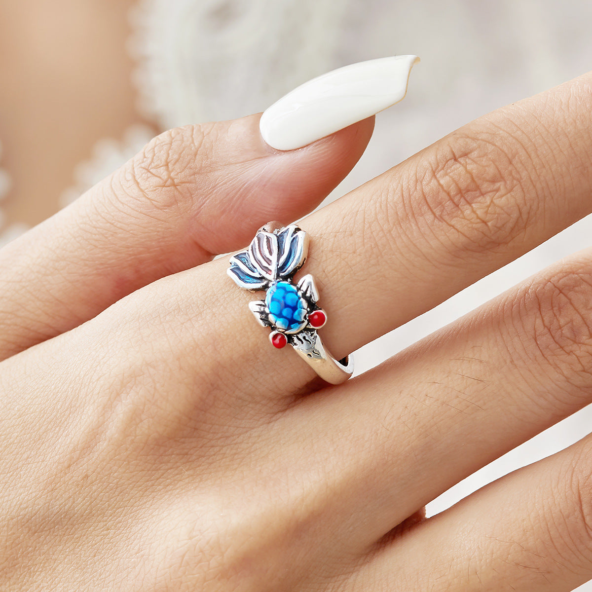Creative Koi Enamel Simple Temperament Gradient Lotus Ring