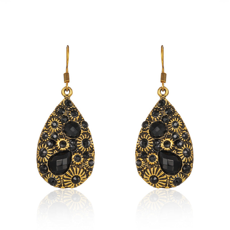 Water Drop Gem Ancient Ethnic Style Earrings