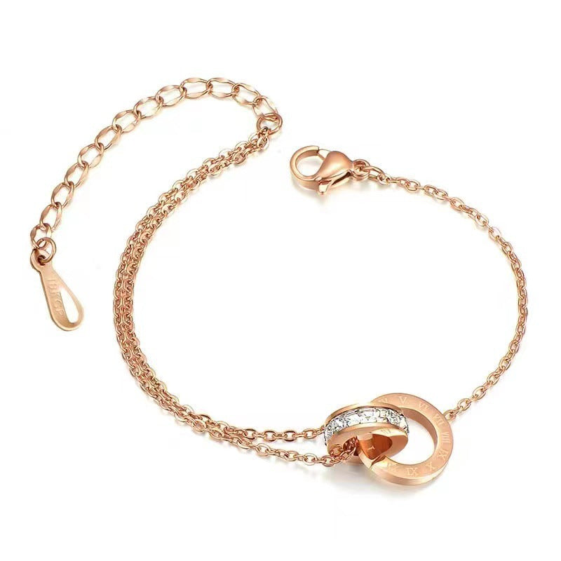 Women's Roman Font Titanium Steel Gold Design Bracelets