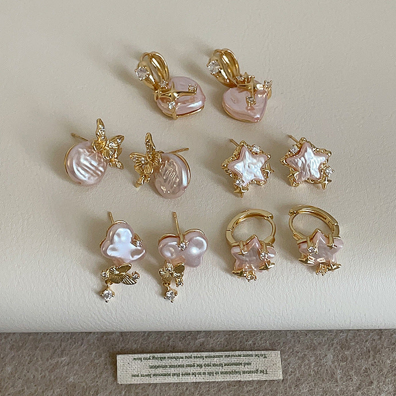 Women's Sweet Cool Personality Pink Love Star Pearl Rings