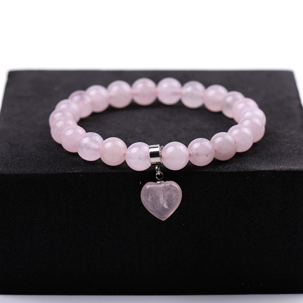 Pink Crystal Peach Heart Tigereye Green White Dot Blue Bracelet