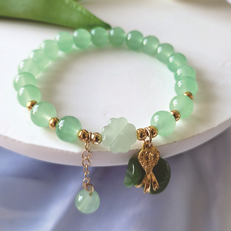 Clover Imitation Aventurine Female Girlfriends Peace Buckle Glass Live Bracelets